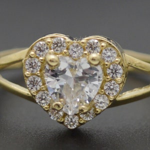 Real 10K Solid Yellow Gold Shiny CZ Heart Charm Ring 2.1gr All Sizes | Women Jewelry Unique Gold Ring | Solid 10k Gold Ring for Ladies