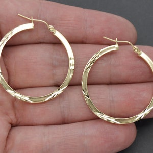 Real 10k Yellow Solid Gold Shiny Diamond Cut Big Large Hoop Earrings 2.7 gr | Women-Ladies Jewelry Earrings | Solid 10k Gold Hoop Earrings