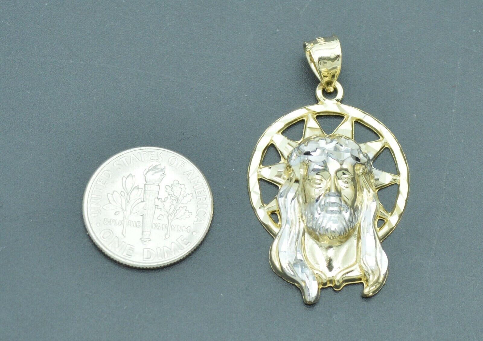 10K ペンダント イエス 本物の 10K イエロー ゴールド イエスの頭 ダイヤモンド カット
