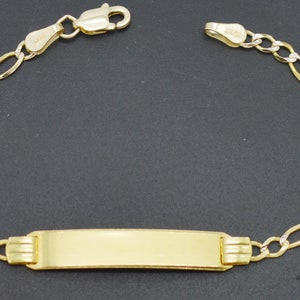 REAL 10K Yellow Gold 5.5&#39;&#39; Figaro Link Id Bracelet + Engraving 2.3gr | Children 10k Solid Gold Jewelry Bracelet | Solid 10k Gold Bracelet