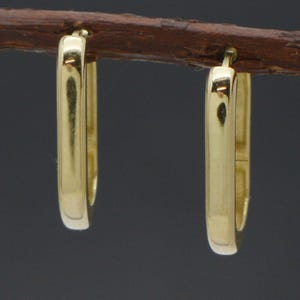14K Real Yellow Solid Gold Paperclip Rectangle Huggy Hoop Earrings 15.7mm