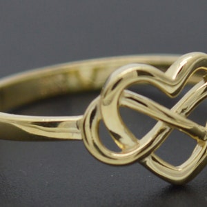 Real Solid 10K Yellow Gold Heart Interlocking with Infinity Charm Ring All Size | Women Jewelry Unique Gold Ring |Solid 10k Gold Ring Ladies