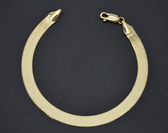 Real 10K Yellow Gold Herringbone Bracelet – 6mm Width, 8 Inch Length, Men/Women, USA Made