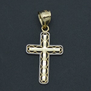 Real 10K Solid Yellow White Gold 35mm Cross Crucifix Oval diamond Cut Pendant | Men-Women Jewelry Pendant | Solid 10k Gold Pendant