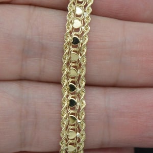 10k Solid Yellow Gold Mirrored Rope And Heart Link Chain Bracelet 7"- 8'' | Women-Ladies Jewelry Bracelet | Solid 10k Gold Bracelet