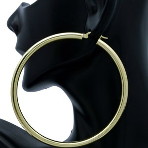 2.60&#39;&#39; 10k Solid Gold Big Large Hoop Plain Earrings | 70mm x4mm 7.4gr | Women-Ladies Jewelry Earrings | Solid 10k Gold Hoop Earrings