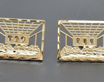Real 10k Yellow Gold Rectangular Diamond Cut Last Supper Stud earrings 2.5gr | Men-Women Jewelry 10k Gold Earrings | Stud 10K Gold Earrings