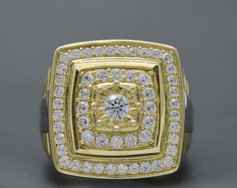 Men's Unisex Railroad Round CZ Ring Real Solid 10K Yellow White