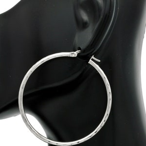 10k Solid White Gold Big Large Hoop Diamond Cut Earrings | 5mm x2mm 3grams | Women-Ladies Jewelry Earrings | Solid Gold Hoop Earrings
