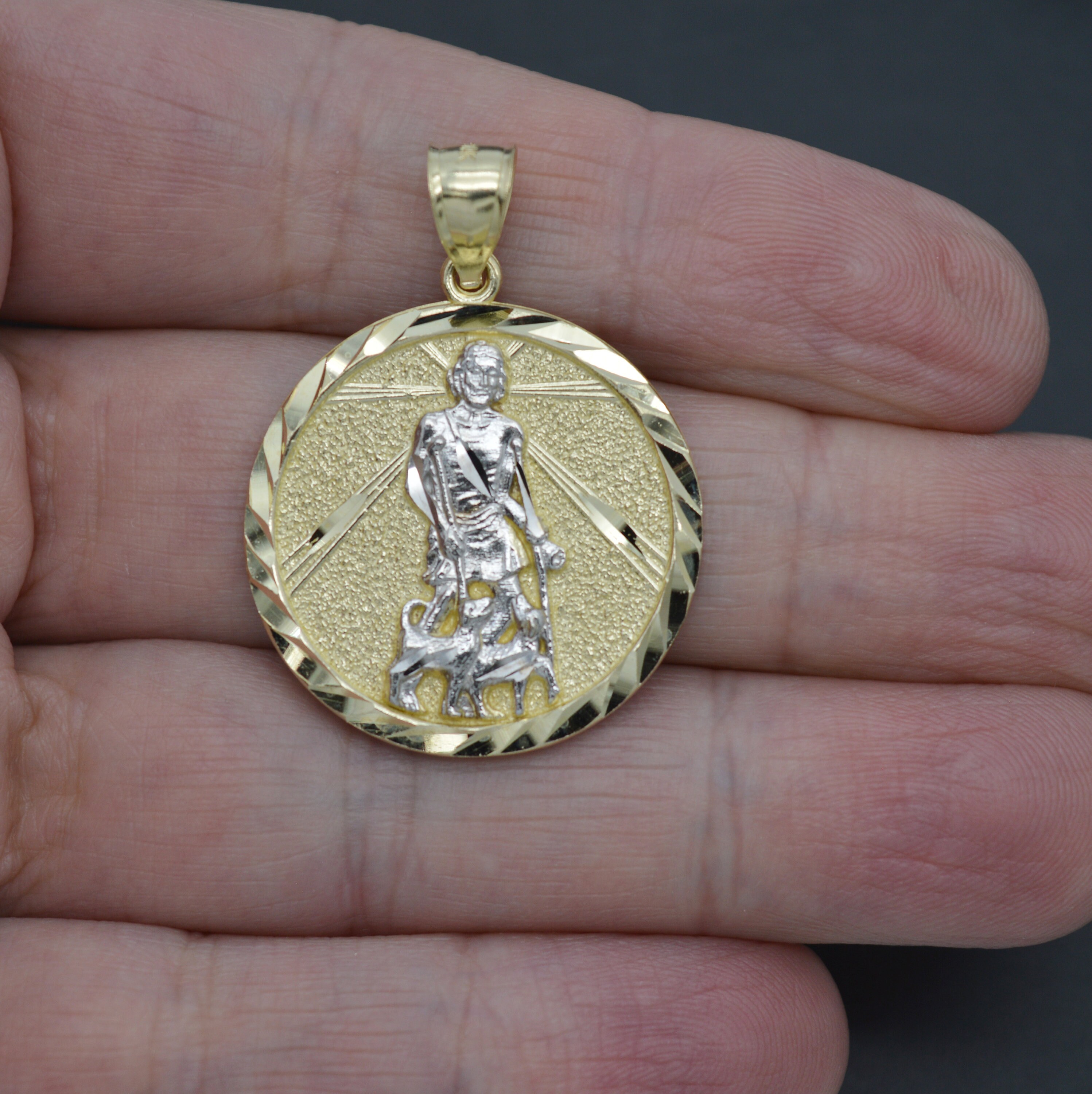 Real 10k Yellow Solid Gold Jesus Saint Lazar Medallion Pendant+