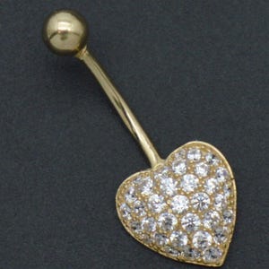 14K Solid Yellow Gold Heart Belly Button Navel  Ring 0.93 in 1.1gr