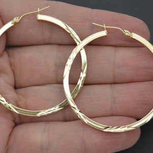 Real 10k Yellow Solid Gold Diamond Cut Shiny Big Large Hoop Earrings 45mm 3.5gr | Women-Ladies Jewelry Earrings | Solid Gold Hoop Earrings