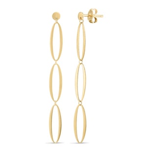 14K Geel Goud Gepolijste Drievoudige Ovale Push Back Sluiting Fancy Drop Oorbellen 1,5gr | Dames-dames sieraden oorbel | Massief 14K gouden oorbellen