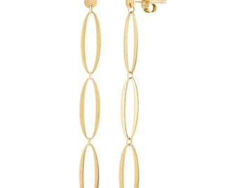 14K Yellow Gold Polished Triple Oval Push Back Clasp Fancy Drop Earrings 1.5gr | Women-Ladies Jewelry Earring | Solid 14K Gold Drop Earrings