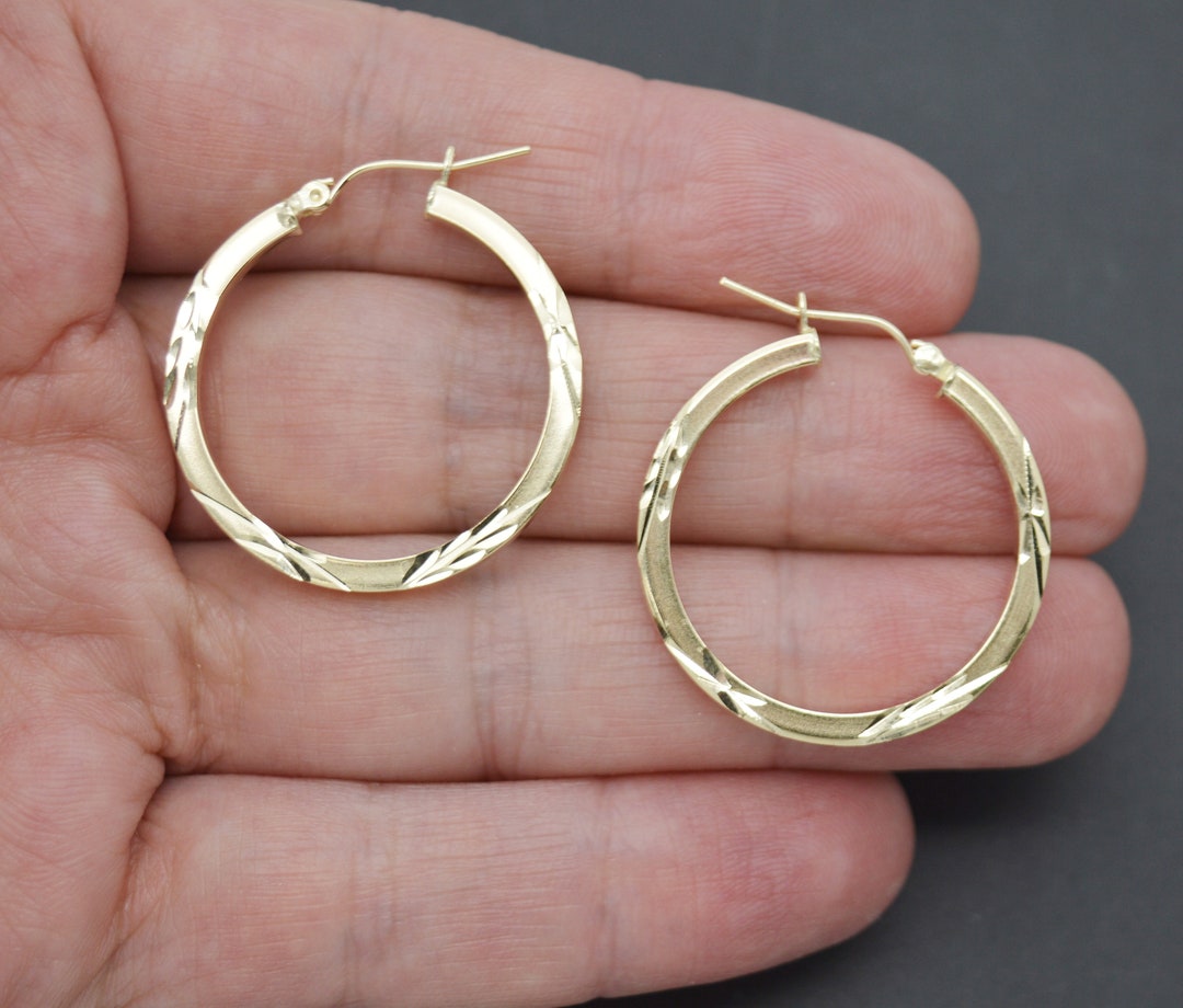 Real 10k Yellow Solid Gold Shiny Diamond Cut Charm Hoop Earrings 30mm 2 real-10k-yellow-solid-gold-shiny-diamond-cut-charm-hoop-earrings-30mm-2