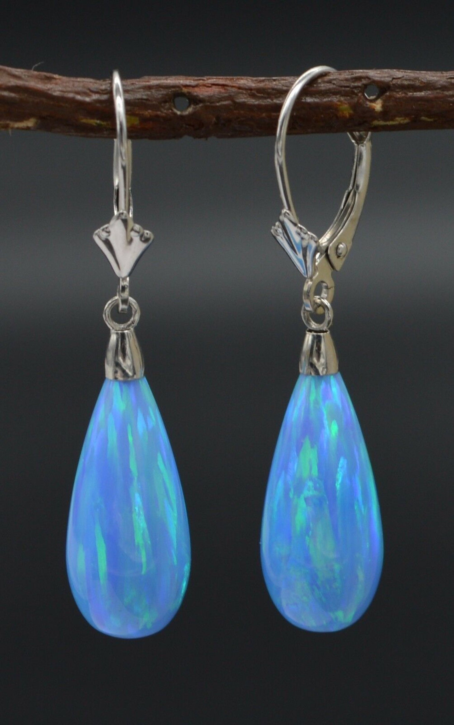 Dainty Blue Fire Opal Inlay Gold Plated Huggie Earrings By Harfi
