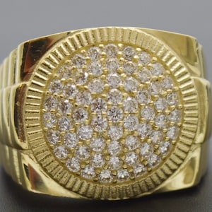 Echt 10k Gelbgold Massivgold Herren CZ Statement Ring Alle Größen 8,6gr 18,5 x 22,6mm | Herren Schmuck Einzigartige Ring | Massiver 10k Gold Ring für Männer