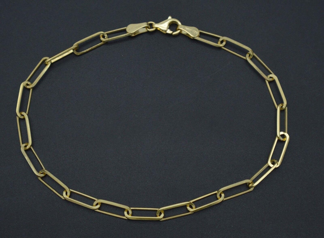 18K YG PAPER CLIP & ROUND LINK 7 INCH BRACELET