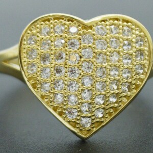 Real Solid 10K Yellow Gold Women's Heart CZ Engagement Ring All Sizes | Women Jewelry Unique Gold Ring | Solid 10k Gold Ring for Ladies