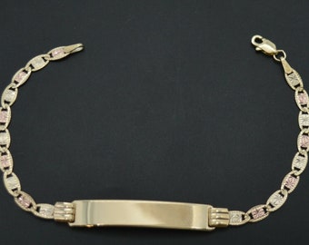 REAL 10K Yellow Gold 7" Engravable ID Valentino Link Bracelet 5gr + Engraving | Women-Ladies Jewelry Bracelet | Solid 10k Gold Bracelet