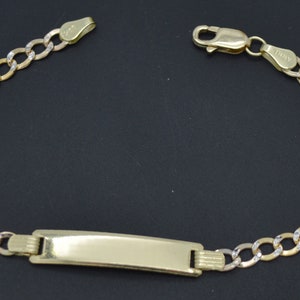 REAL 10K Yellow Gold 6&quot; ID Curb baby Children&#39;s Link Bracelet + Engraving 2.4gr | Children 10k Jewelry Bracelet | Solid 10k Gold Bracelet
