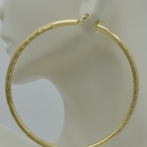 10k Solid Yellow Gold Big Large Hoop Diamond Cut Earrings | 2.75&#39;&#39; 70mm x3MM | Women-Ladies Jewelry Earrings | Solid 10k Gold Hoop Earrings