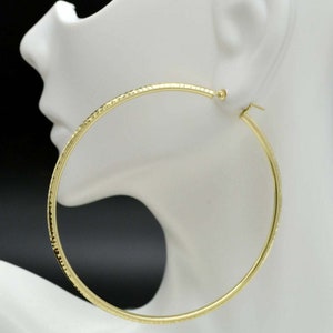 REAL 10K Yellow Gold Big Large Diamond Cut Hoop Earrings | 2 1/2&quot; 2mm X 65mm 4g | Women-Ladies Jewelry Earrings | Solid Gold Hoop Earrings