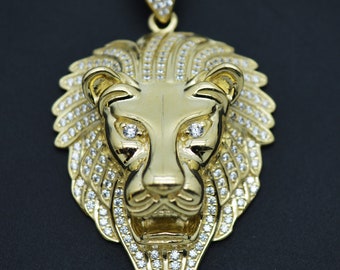 Real 10K Yellow Solid Gold Lion Head Pendant Men's Charm Pendant 13 gr | Fashion Men 10k Jewelry Pendant | Solid 10k Gold Pendant