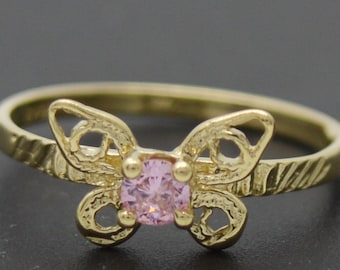 Real 10k Yellow Solid Gold Shiny Kids CZ Butterfly Charm Ring Size 3.5 | Children Jewelry Unique Gold Ring | Solid 10k Gold Ring for Kid