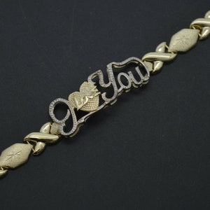 Real 10k Yellow Gold &quot;Hugs & Kisses&quot; XO &quot;I Love You&quot; Bracelet 7mm 71/4&#39;&#39; | Women-Ladies Jewelry Bracelet | Solid 10k Gold Bracelet