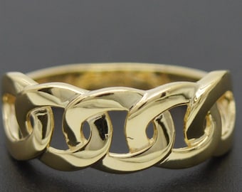 Real Solid 10K Yellow Gold Interlocking Circles Cuban Link Ring All Sizes | Women Jewelry Unique Gold Ring | Solid 10k Gold Ring for Ladies