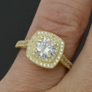 10k Solid Yellow Gold 2.00ct Created Round Diamond Engagement Ring | Women Jewelry Unique Gold Ring | Solid 10k Gold Ring for Ladies