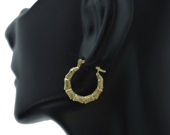 Pendientes de aro de bambú de oro amarillo sólido real de 10k 18,1 mm / Joyería para mujeres-damas Pendientes de aro de bambú / Pendientes de aro de oro sólido de 10k