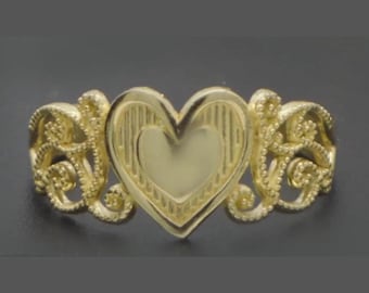 10K Real Yellow Solid Gold Milgrain Design Heart Toe Ring Adjustable 7.3mm 0.9gr