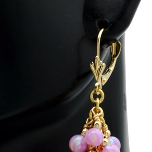14K Solid Yellow Gold Lever Back Grape Pink Opal Drop Dangle Earrings | Women-Ladies Jewelry Earrings | Solid 14k Gold Opal Earrings