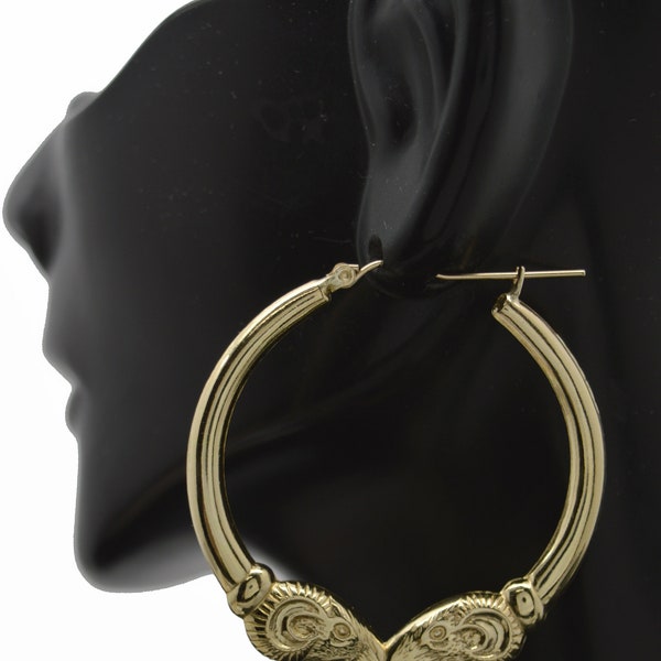 Real 10K Yellow Solid Gold 42mm Shiny Hollow Rams Head Hoop Earrings 3.9 grams | Women-Ladies Jewelry Hoop Earring | Solid 10k Hoop Earrings