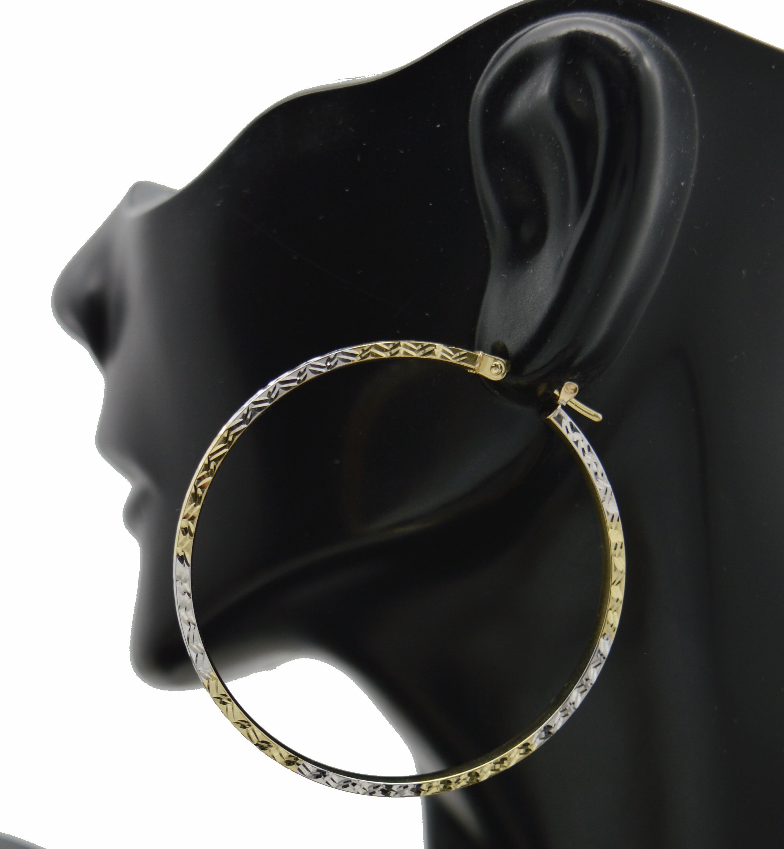 Real 14K Two-tone Solid Gold Diamond Cut Big Large Hoop Earrings 43mm 1.7'' | Women-Ladies Jewelry Hoop Earrings | Solid 14k Hoop Earrings