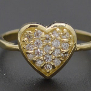 Real 10K Solid Yellow Gold Shiny Heart Charm CZ Ring All Sizes | Women Jewelry Unique Gold Ring | Solid 10k Gold Ring for Ladies