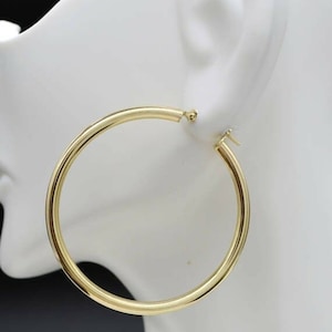 10k Solid Yellow Gold Large Polished Round Hoop Earrings | 2&#39;&#39; 50mm x3MM 4GR | Women-Ladies Jewelry Earrings | Solid 10k Gold Hoop Earrings
