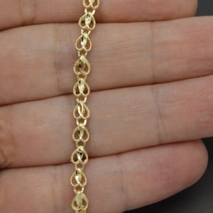 Real 10k Yellow Gold Filigree Diamond Cut Heart love Bracelet 4.6mm 71/2'' | Women-Ladies 10k Jewelry Bracelet | Solid 10k Gold Bracelet