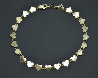 Echte 14K Solid Gelb Gold 7 "Spiegelte Kette Herz Strang Bettelarmband | Frauen-Damen Schmuck Armband | Solide 14k Gold Armband
