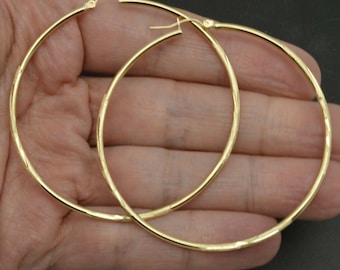 10k Solid Yellow Gold Big Large Hoop Diamond Cut Earrings | 60mm x2MM 3.4GR | Women-Ladies Jewelry Earrings | Solid 10k Gold Hoop Earrings