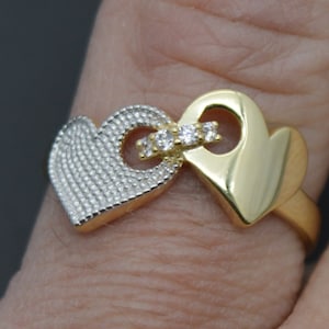 Real Solid 10K Yellow White Gold CZ interlocking Heart Ring 1.8gr All Sizes | Women Jewelry Unique Gold Ring |Solid 10k Gold Ring for Ladies