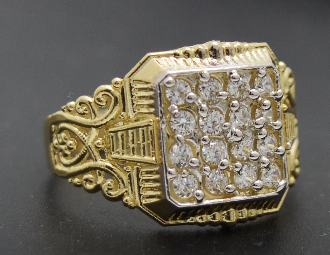 Real Solid 10K Yellow Gold Men's Pinky Square Ring CZ 14.3mm
