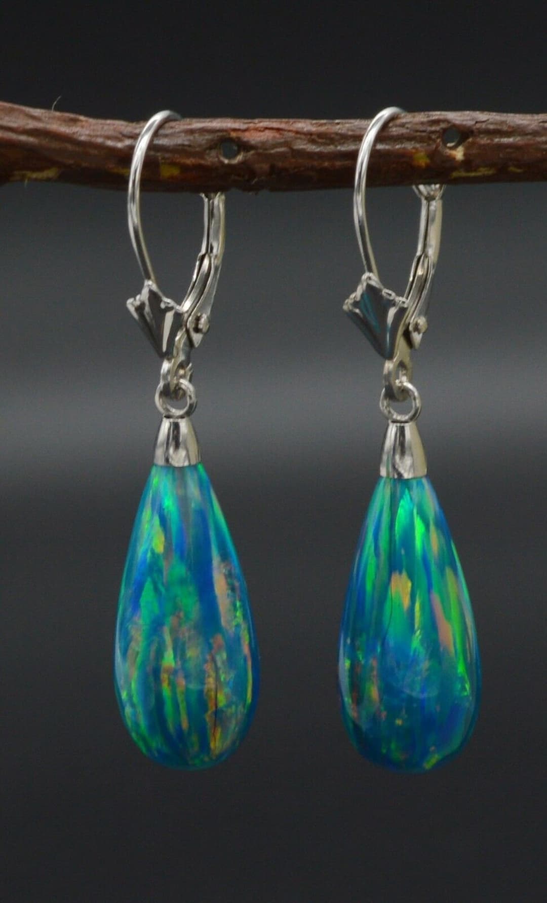 Freeform Boulder Opal Shepherd's Hook Dangle Earrings in Yellow Gold