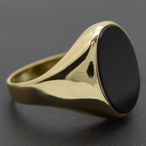 Real Solid 14K Yellow Gold 17mm Oval Close Black Onyx Signet Ring 6gr ALL Sizes | Men Jewelry Unique Gold Ring | Solid 14k Gold Ring for Men