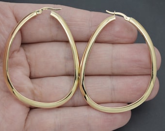 Real 14K Yellow Gold Shiny Polished Oval Big Large Hoop Earrings 4.2gr 2&#39;&#39; | Women-Ladies Jewelry Hoop Earrings | Solid 14k Hoop Earrings