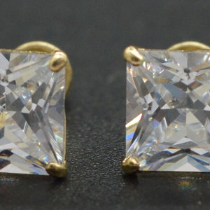 14k Solid Yellow Gold 2.00ct cz Princess-Cut Earrings ScrewBack Stud Earrings | Men-Women Jewelry 14k Gold Earrings | Stud 14K Gold Earrings