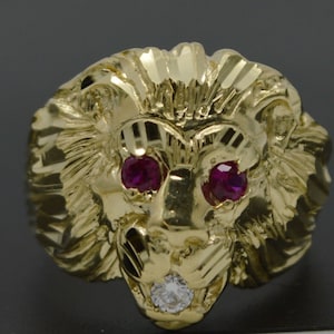 Bague tête de lion pour hommes en or jaune massif 10 carats, cz, 22 mm TOUTES les tailles | Bague en or unique bijoux pour hommes | Bague en or massif 10 carats pour homme