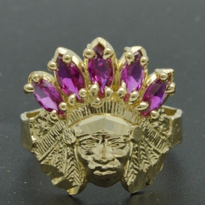 Woman's 10K Solid Yellow Gold Native American Indian Red CZ ring ALL Sizes | Women Jewelry Unique Gold Ring | Solid 10k Gold Ring for Ladies